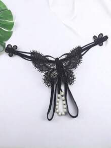 AB. 性感串珠蝴蝶丁字裤，女士露脐透视诱惑T恤，时尚性感甜美少女可爱内衣，镂空透视纯粹欲望风格性感必备单品，高品质舒适亲肤透气面料，时尚性感内衣，约会之夜穿搭，小众设计防走光百搭款式，柔软可爱少女诱惑私密用品，网红推荐爆款丁字裤，性感诱惑纯粹欲望风格女士内衣，个性化串珠蝴蝶装饰T恤 - 黑色 - 查看 3