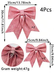 2 件/4 件圣诞蝴蝶结闪光蝴蝶结圣诞花环 DIY 工艺品圣诞树装饰 - 粉紅色蝴蝶結 - 查看 10
