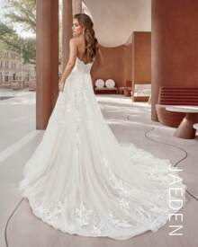 JAEDEN Ethereal Sweetheart A-Line Wedding Dress With Delicate Lace Appliqués And Open Back - trắng - Xem 2