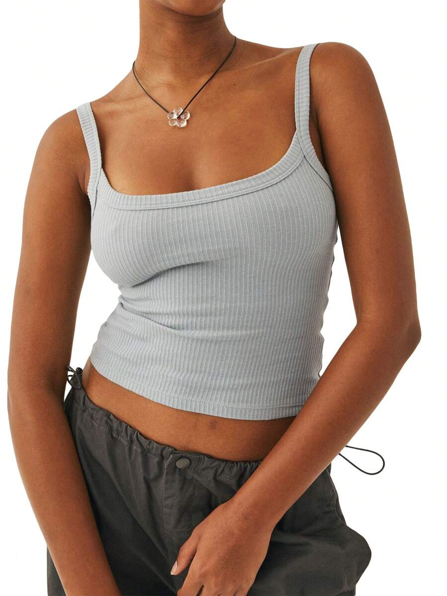 Womenacute;S Solid Color Tank Tops, Basic Sleeveless Scoop Neck Slim Fit Shirts Ribbed Tops - Light Grey - View 1
