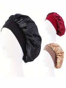 1/2 Stücke Satin Schlafhaube, seidiger Haartuch mit weichem Gummiband, geeignet für lockiges Haar (Schwarz & Gold) Heim Badezimmer Dekoration Herbstdekoration Rückkehr zur Schule - Verschiedenfarbig - Übersicht 5