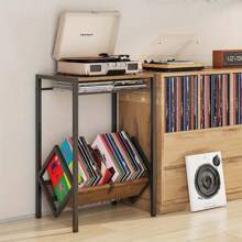 Electric Turntable Stand With Vinyl Storage Rack, 3-Layer Coffee Table Vinyl Record Display Turntable Stand, Used As A Vinyl Record Organizer For Books And Magazines, Can Hold Up To 100 LP Albums - Black - View 6