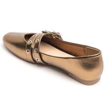 Double Buckle Ballerina Shoe With Metallic Details - Bronze - View 3
