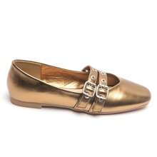 Double Buckle Ballerina Shoe With Metallic Details - Bronze - View 2