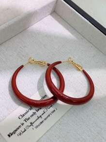 1 Pair Women's Vintage Oversized Geometric Round & Square Hoop Earrings, Fashionable & Versatile - Red - View 7