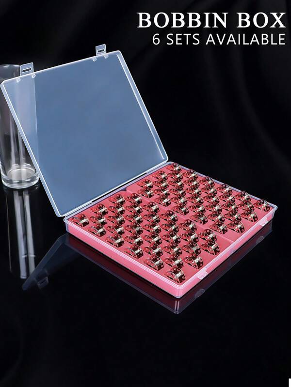 1pc Transparent Box With Red Sponge Card Pad Bobbin Case Storage Box Or Box And Bobbin Set, Multifunction Sewing Machine Bobbin Case Box, Sewing Accessories, Available In Empty Box, Plastic Bobbin, And Metal Bobbin 3 Styles, 33-Slots And 66-Slots 2 Sizes