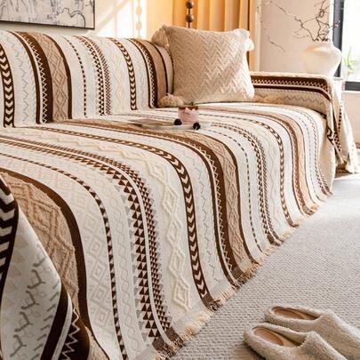 1pc Chenille Jacquard Sofa Cover Blanket, Style Pet Proof Anti-Slip Anti-Dust Sofa Protector Slipcover For All Seasons, Suitable For L-Shaped Sofa And 1/2/3/4 Seater Sofa (Sold Individually)