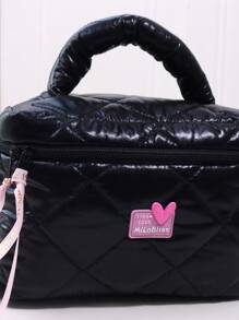 1pc Quilted Shiny Makeup Bag, Feather Down Jacket Material Travel Toiletry Pouch, Solid Color Waterproof Handbag, Birthday & Holiday Gift Makeup Bags Makeup Organizer Make Up Organizer Makeup Storage Makeup Pouch Make Up Pouch - Black - View 6