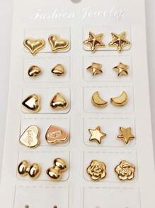 20pcs/Set Heart, Star & Flower Plastic Earring Studs, Fashionable Everyday Wear Earrings Valentines,Mom,Mother,Mother's Day,Gift