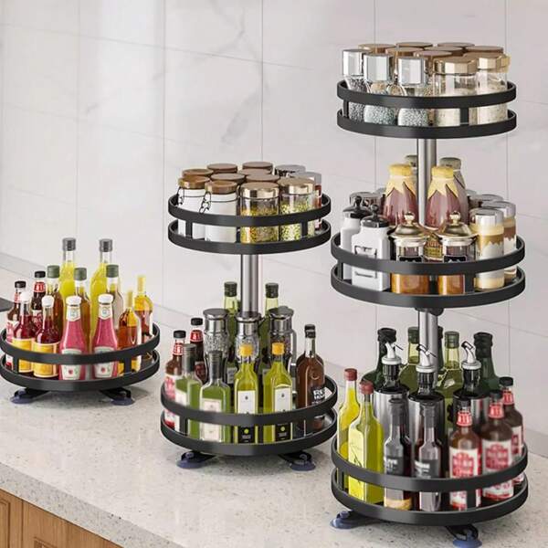 Especiero giratorio, plato giratorio Lazy Susan de varias capas, gira 360 grados, estantes ajustables, doble capa y un diseño giratorio que lo convierten en el especiero perfecto