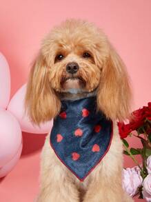 1pc Polyester Heart-Shaped Pet Bandana, Suitable For Small Poodle And Bichon Frise Dogs, Suitable For All Seasons