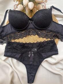 Lace Cup Set Sexy Lingerie Panties Bra With Cup - MÁRCIA - màu đen - Xem 1