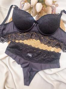 Lace Cup Set Sexy Lingerie Panties Bra With Cup - MÁRCIA - màu đen - Xem 2