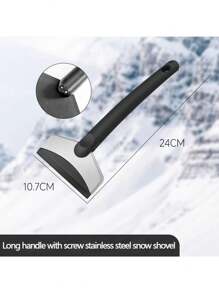 1pc Car Ice Scraper With Long Handle, Frost Remover Brush, Stainless Steel Windshield Snow Shovel Cleaning Tool For Cars, Trucks, SUVs In Winter