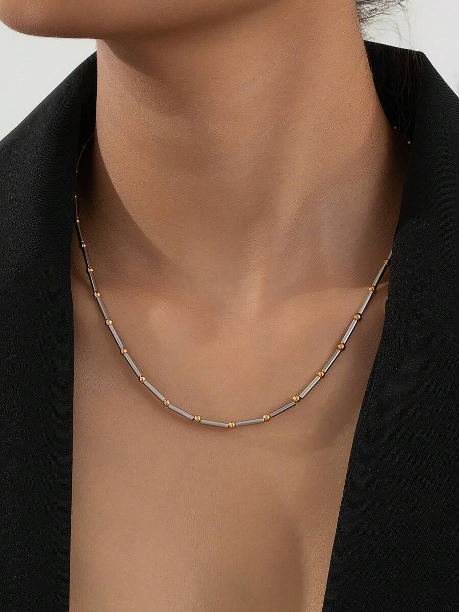 1pc Delicate Thin Vintage Short Necklace, Fashionable Minimalist Style Suitable For Women, Party And Daily Wear, Great Gift For Girlfriend - Necklace - View 1
