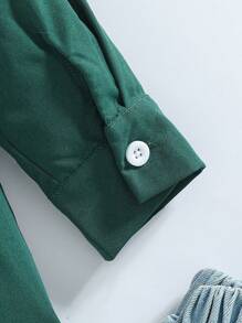 Camisa de manga larga de unicolor informal para niños preadolescentes con botones de pajarita, detalles de bolsillo falso de estilo caballero, adecuada para exteriores, actuaciones, academias y fiestas festivas - Verde - Ver 7