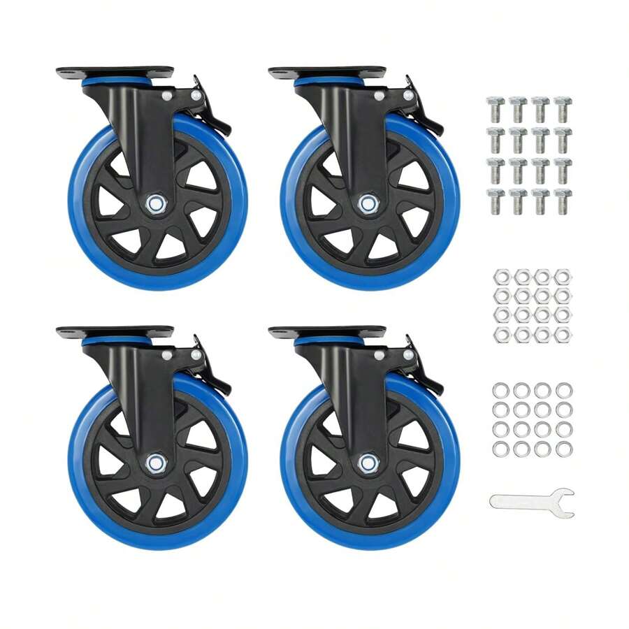 SENDERPICK Lenkrollen,Möbelrollen mit Bremse Transportrollen bis 1200KG,360-Grad Lenkrollen Schwerlast 18.5cm für verschiedene Arten von Böden geeignet,4er-Set - Blau - Übersicht 1