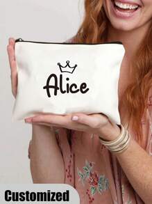 1pc Custom Name Makeup Bag For Girls Couple Gift, Women's Travel Toiletry Storage Pouch, Cosmetic Perfume Kit Organizer Bags,All-Purpose,Large Capacity,Versatile,Multifunction,Colorful,Cute,Adorable,Contracted,Funny,Kawaii,Y2K,Minimalist,Commuting,Business Casual,Basics,Custom,Personalized,Unique,Customized,Ideal Gifts For Him,Ideal Gifts For Her,Her,Family,Friends,Girlfriend,For Anniversaries,For Birthdays,For Holiday/ Vacation,For Outdoors/Outings/Travel/Hiking/Stadium/Sports/Climbing,For Business/Commute/Work/Office,Vacation - Beige - View 4