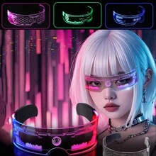 新款 LED 遮阳眼镜 7 种颜色未来派眼镜，超过 10 种模式发光眼镜蜂窝发光眼镜适用于夜总会、DJ 舞蹈活动、狂欢派对和角色扮演装饰 - 彩色 - 查看 4