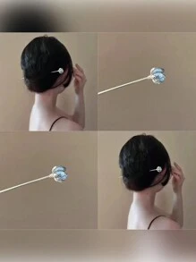 1件卡通撞色花卉、星空、几何渐变、佩斯利、条纹、植物、宫廷风闪亮莲花优雅波西米亚复古锌合金新款中国风古莲花发夹配饰，适用于汉服、旗袍、四季发髻发夹、发髻器、发髻发饰、发型设计发夹、学习用品、花朵、度假装扮、发饰、头部配饰 - 彩色 - 查看 1