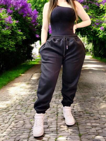 Pants Jogger Deportivo Para Mujer con cordón amplio tela gruesa térmica afelpada frio navidad viaje comodo para mujer/hombre