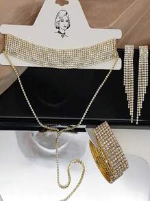 1 pereche de cercei + 1 colier + 1 brățară Set bijuterii elegant negru aur placat cu argint încrustat cu strass în mai multe culori pentru a alege ținutele de zi cu zi