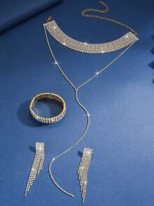 1 pereche de cercei + 1 colier + 1 brățară Set bijuterii elegant negru aur placat cu argint încrustat cu strass în mai multe culori pentru a alege ținutele de zi cu zi