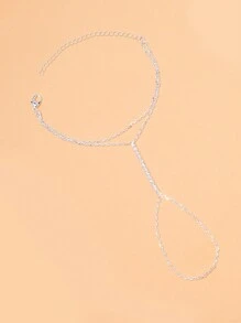 1 pièce Chaîne de main simple plaquée argent avec incrustations de strass, accessoires de fête