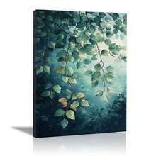 Green Leaves Canvas Wall Art, Neutral Botanical Wall Decor, Natural Delicate Flowering Plant Canvas Wall Art, For Living Room ,Bathroom,Bedroom, Office, Corridor Home Wall Decor Framed