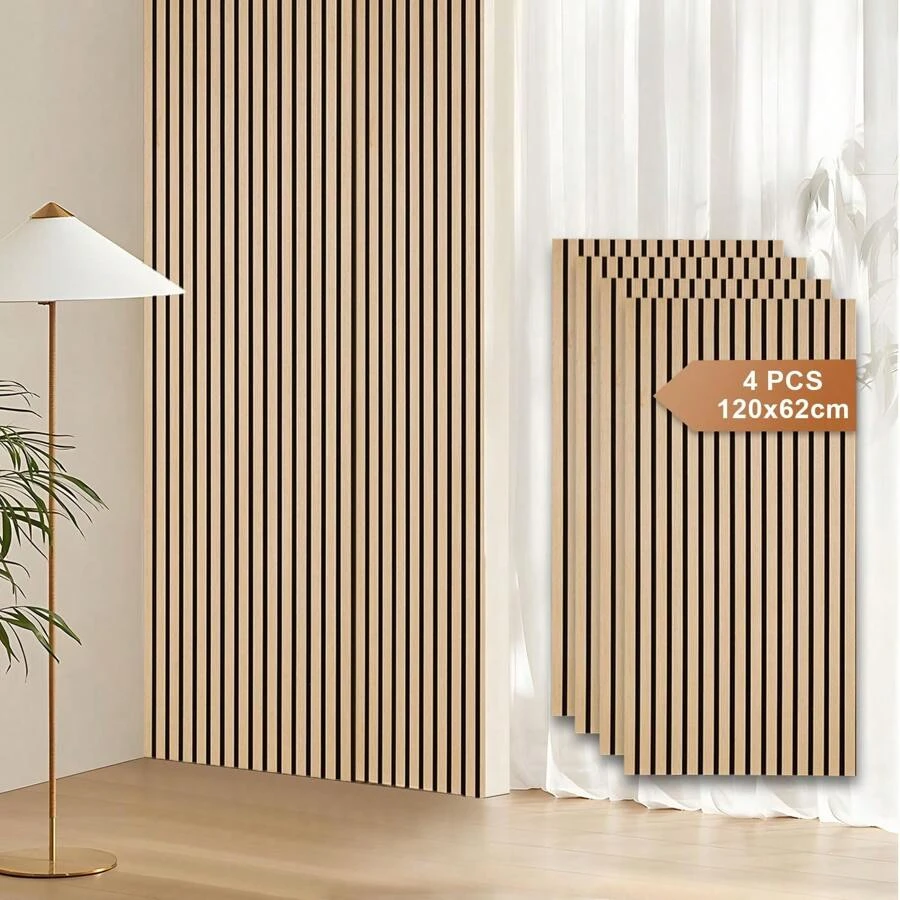 Herrselsam 2x paneles acústicos de madera 120x60cm paneles de pared hechos de chapa de madera y fieltro, paneles de madera de roble, paneles de pared de madera para decoración de paredes interiores de estudio y hogar - cobertura de área grande