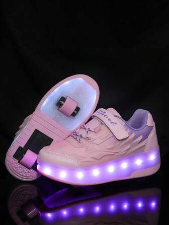 Outdoor Sports Roller Skate Shoes With USB Rechargeable Retractable Wheels, LED Lights Colorful Luminous Shoes