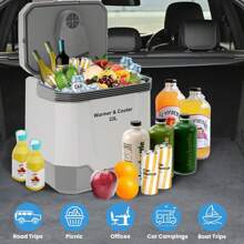 (33 L) Portable Car Refrigerator,Electric Cooler & Warmer With Automatic Locking Handle,110V AC Home Power Cord &12V Car Cooler For Vehicle,Plug In Coolers,Grey