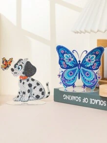 2 Pcs DIY Diamond Painting Ornaments,Diamond Painting Kit Colorful Butterfly Pet Dog, Crystal Glitter Diamond Painting Butterfly Pets, Holiday Party Desktop Decoration Supplies, Handmade Craft Art Decoration, Holiday Decoration Gifts! - Nhiều màu - Xem 2