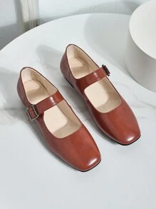 Slip-On Buckle Casual Ballet Flats For Women, Versatile Fashion Soft-Sole Retro Mary Jane Shoes