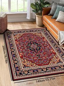 1入復古風格紅色古典波西米亞傳統聚酯纖維矩形可水洗家居地毯，適用於客廳，走廊，臥室床邊，辦公室，廚房，農村家居裝飾，室內裝飾