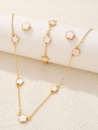 1 set Fashionabla 5-kronbladsblommahalsband, örhängen och armband Smyckesset Alla hjärtans dag, mamma, mor, mors dag, present