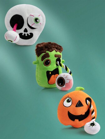 Hollypet 1pc Zombie Pull String Doll, Biting Sound Plush Dog Doll, Pet Chew Doll, Skull Spooky Horror Decor