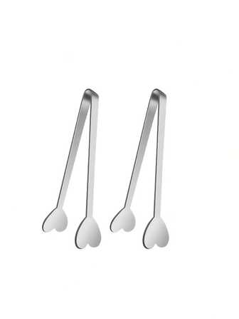 2pcs/4pcs/6pcs Cute Heart-Shaped Mini Serving Tong, Heart Shaped Mini Tongs Fine Stainless Steel Ice Cube Tong Sugar Cube Tong, Perfect For Appetizers And Fruits, For Coffee Bar Tea Party Occasions