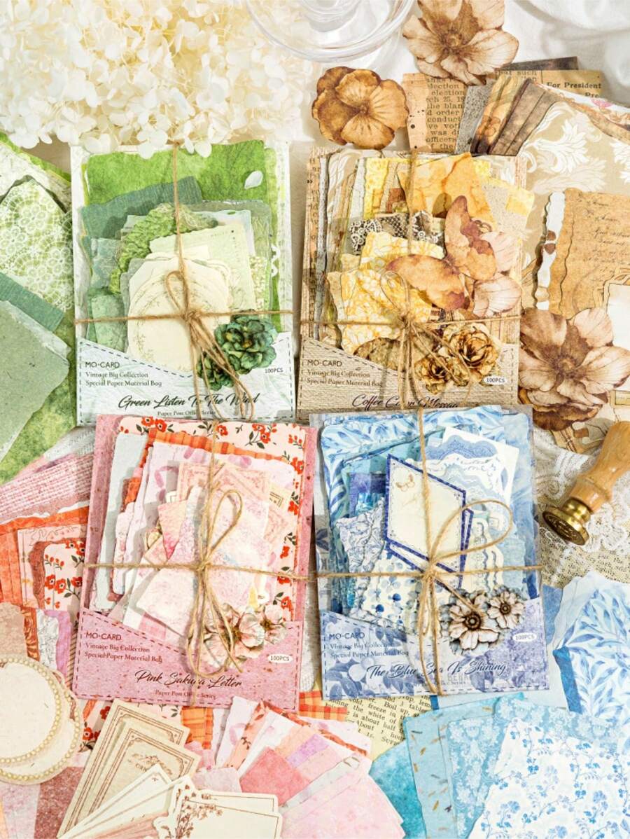 100 Sheets Vintage DIY Scrapbook Paper Supplies Aesthetic Paper Supplies Decorative Paper Material For DIY Scrapbooks Journal Photo Album Crafts, For Adults And Teen's Writing Drawing Travel Journal DIY Art Craft, Scrapbooking Planner Bullet Back To School - Multicolor - View 1