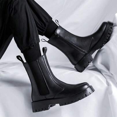 Chelsea Boots Fashion Dress Casual Ankle Boots Chunky Heel Round Toe Boots Winter Boots For Men