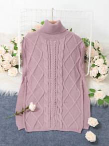 Suéter poncho de cuello alto de un solo color versátil y de moda para mujer (sin incluir la capa interior) - Rosa coral - Ver 5