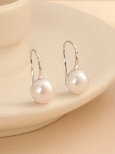 1 Pair 925 Sterling Silver Natural Freshwater Pearl Earrings, Gift For Mother's Day, Valentine's Day, Birthday, Wedding, Engagement, Bride