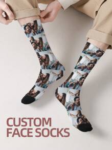 1 par de calcetines de tubo medio personalizados para mujeres, con cualquier rostro impreso, calcetines personalizados con fotos para gatos y mascotas, pares de imágenes personalizadas e interesantes con calcetines de longitud media a larga, adecuados para el Día de San Valentín, cumpleaños y otros regalos personalizados para él, ella, novio, novia, familia, amigos, coloridos, lindos, adorables, sencillos, divertidos, únicos, personalizados, regalos ideales - Multicolor - Ver 5