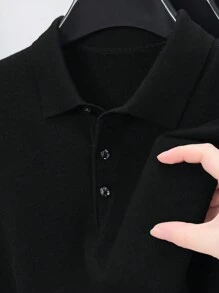 Men's Lightweight Knitted Pullover Sweater With Polo Collar, Autumn/Winter, Long Sleeve Top