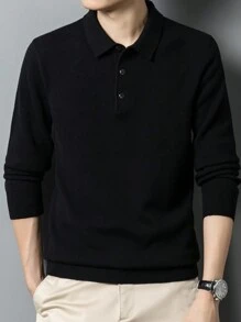 Men's Lightweight Knitted Pullover Sweater With Polo Collar, Autumn/Winter, Long Sleeve Top
