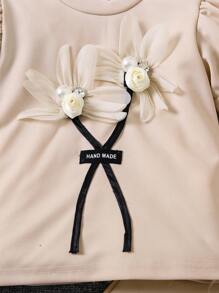 2pcs Girls' Casual Floral Decor Princess Style Sweatshirt And Pants Set, Fashion Spring Outfit - Apricot - View 5