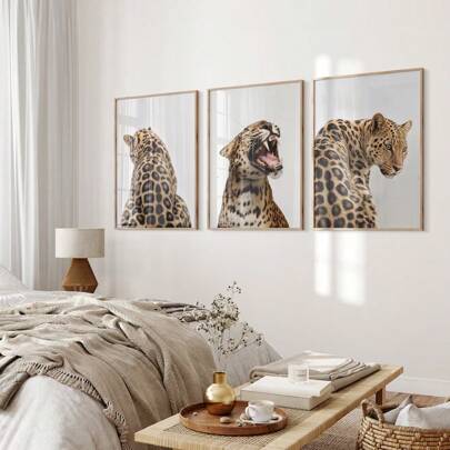 1/3pcs Set Unframed Cool Animal Leopard Poster Aesthetic Y2K Room Decor Funky Canvas Painting Print Maximalist Fashion Wall Picture Ideal Gift For Dorm,Apartment,Girl Room,Bedroom,Living Room,Modern Home Decoration