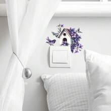 1 pieza Pegatina decorativa para interruptor con diseño de casa de pájaros pintada y flores, regalo para cumpleaños, graduación, pegatinas personalizadas - Multicolor - Ver 5