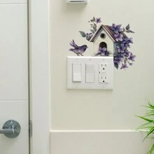 1 pieza Pegatina decorativa para interruptor con diseño de casa de pájaros pintada y flores, regalo para cumpleaños, graduación, pegatinas personalizadas - Multicolor - Ver 3
