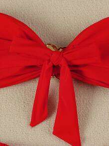 新款春夏性感优雅纯红色无肩带女士比基尼泳衣，适合海滩度假派对约会。 - 紅色 - 查看 5